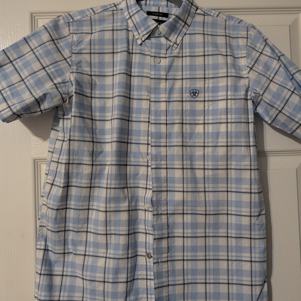 Ariat Light Blue Plaid Kids Button Down Shirt